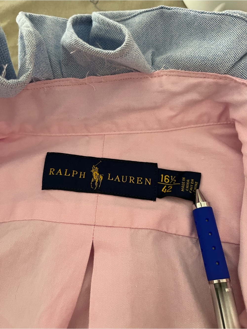 Upcycled Ralph Lauren Light Pink Button-Down Oxford Shirt Ruffle Collar - Picture 6 of 7